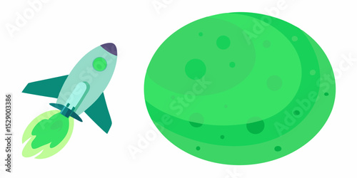 Futuristic Space Shuttle Approaching a Mysterious Green Planet Vector Illustration Background