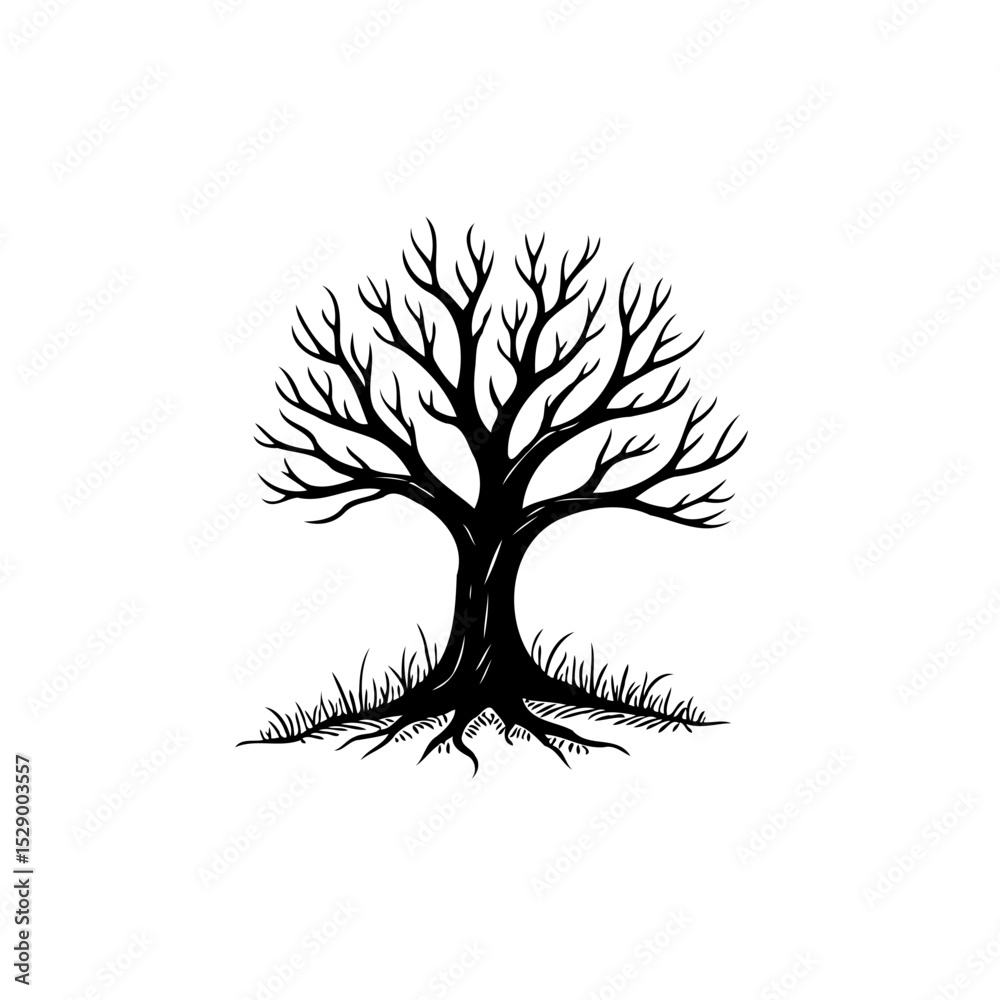 Obraz premium Detailed Line Art Illustration of a Deciduous Tree on a White Background