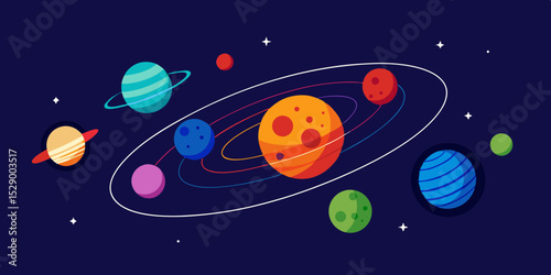 Informative Stylized Education Chart of Planets and Orbital Zones Vector Illustration