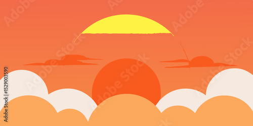 Ethereal Sunset Above Fluffy Clouds Landscape Background Vector Illustration