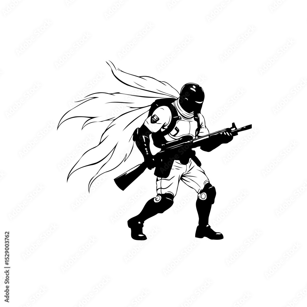 Fototapeta premium Futuristic soldier concept art, warrior in black and white, sci-fi guardian