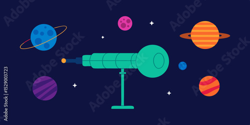 Intricate Telescope View Design Featuring Detailed Planetary Nebula Vector Illustration