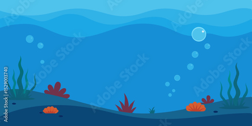 Tranquil Underwater Scene Background with Bubbles and Light Rays Vector Illustration