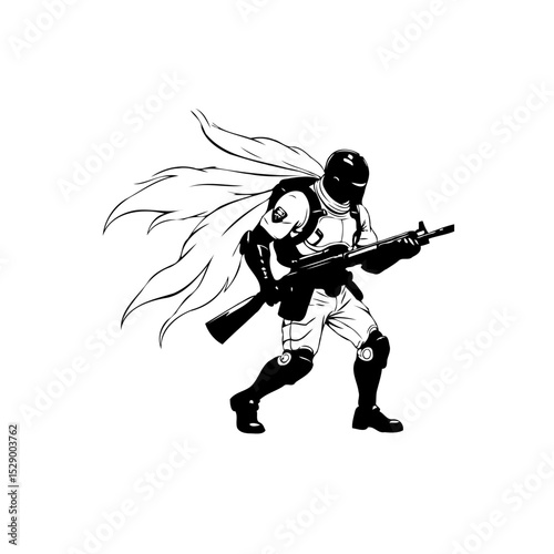 Futuristic soldier concept art, warrior in black and white, sci-fi guardian