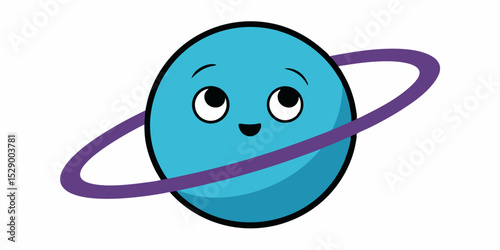 Playful Vector Cartoon Planet with Funny Face and Rings Vector Illustration Background