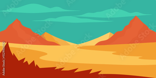 Scenic Valley Floor Landscape Background with Greenery and Hills Vector Illustration