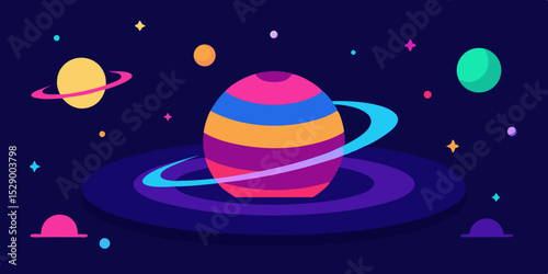 Detailed Vector Art of Planetarium Scene with Layered Space Background Vector Illustration