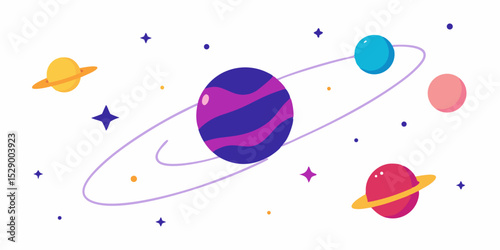 Vibrant Vector Star Field with Glowing Planets and Dynamic Light Trails Vector Illustration Background