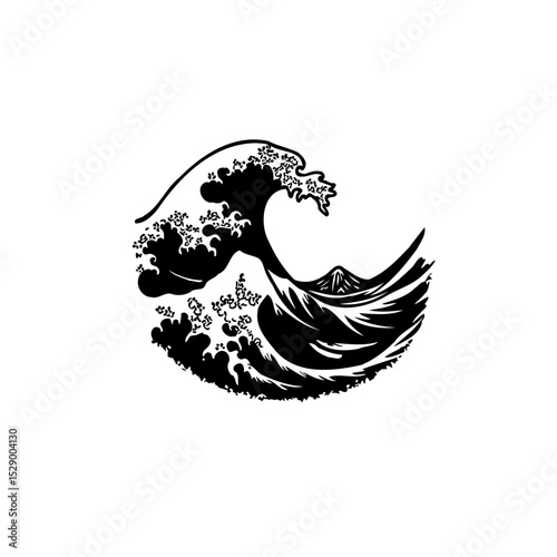 Japanese Great Wave Illustration: A Minimalist Artistic Depiction of Ocean Power