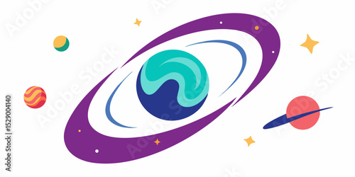 Modern Abstract Galaxy Swirl with Planets and Bright Stars Vector Illustration Background
