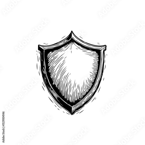 Black and white shield illustration emphasizing security and protection concept