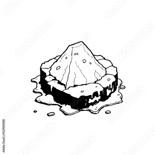 Monochrome illustration of a cake dessert with a mountain-shaped cream on top