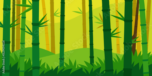 Tranquil Bamboo Forest Landscape Background with Lush Greenery Vector Illustration