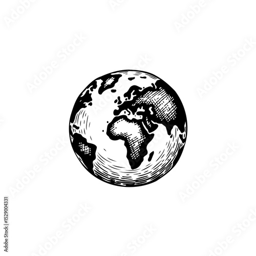 Detailed monochrome sketch of planet earth showcasing continents and oceans