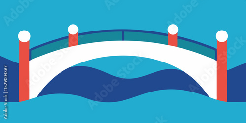 Scenic Bridge Over Tranquil River Landscape Background Vector Illustration