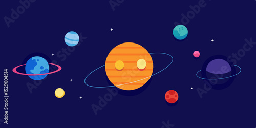 Clean Solar System Layout with Crisp Flat Vector Design Vector Illustration