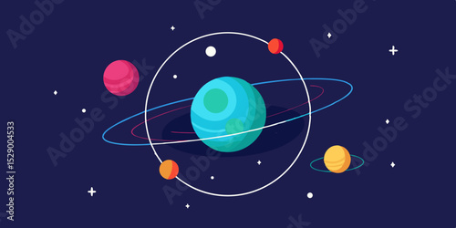 Informative Infographic Style Planetary Diagram with Cosmic Elements Vector Illustration