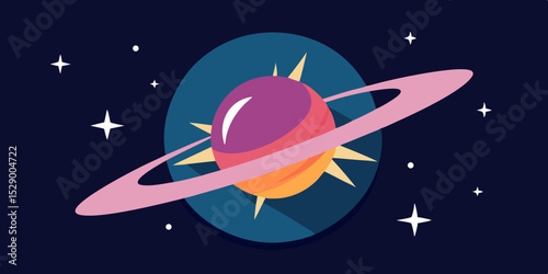 Powerful Cosmic Energy Burst Surrounding a Ringed Celestial Body Vector Illustration Background