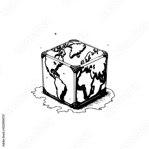 Conceptual illustration of a cube-shaped earth globe representing global issues