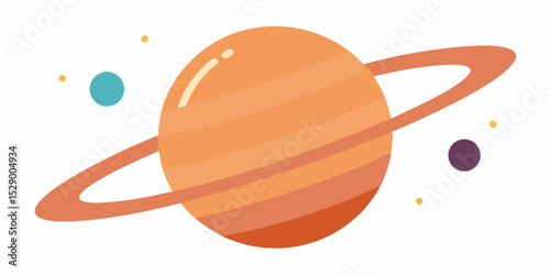 Vast Distant Gas Giant with Rings and Small Moons Vector Illustration Background