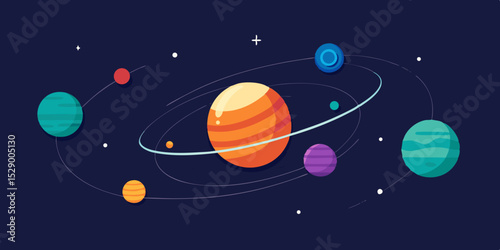Modern Flat Design Solar System Map with Elegant Labels and Style Vector Illustration