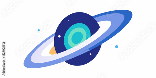 Abstract Flat Galaxy Swirl with Bright Light Particles and Orbit Rings Vector Illustration Background