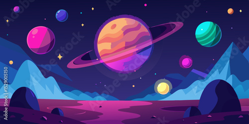 Enchanting Fantasy Universe Scene with Magical Light Particles and Planets Vector Illustration Background