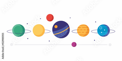Clean Flat Design Solar System Model with Labeled Planets Vector Illustration