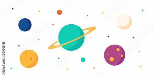 Simple Flat Icons of Planets with Moons and a Shooting Star Vector Illustration