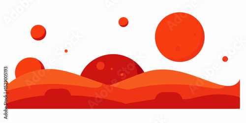 Simple Flat Mars Style Terrain with Red Skies and Small Planets Vector Illustration Background