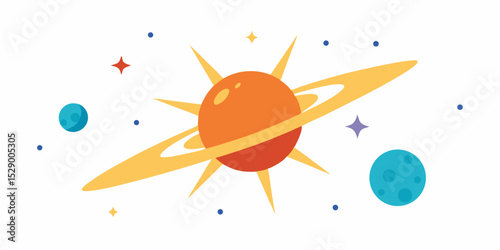 Dramatic Flat Vector of Exploding Star with Orbiting Planet Vector Illustration Background