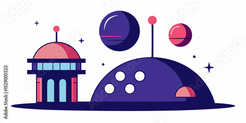 Advanced Space Colony with Twin Moons in the Sky Vector Illustration Background