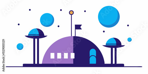 Futuristic Space Colony with Twin Moons in the Sky Vector Illustration Background