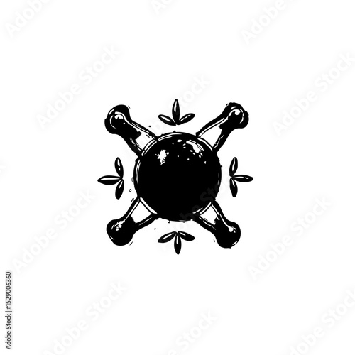 Stylized skull and crossbones emblem in black and white with vintage aesthetic design
