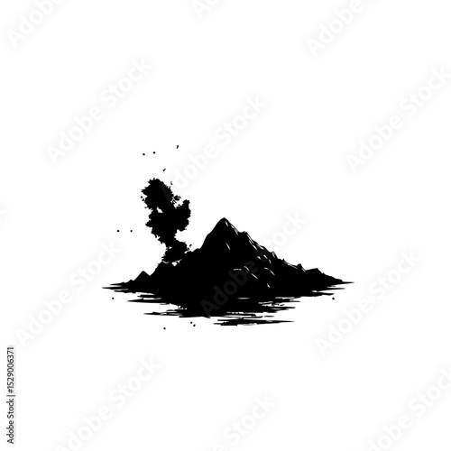 Minimalist Monochrome Mountainscape Ink Drawing: A Serene Black and White Illustration