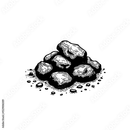 Detailed Engraving of Coal Pile Depicting Energy Resource and Industrial Use