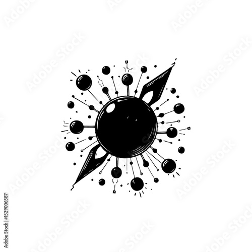 Abstract symbolic black and white depiction of information spread and influence