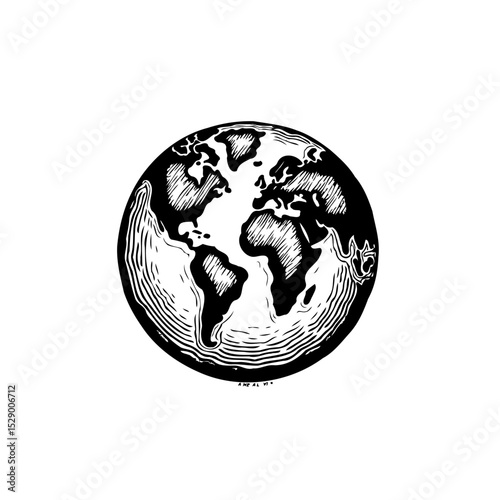 Vintage globe illustration with continents, oceans, and textured surface design