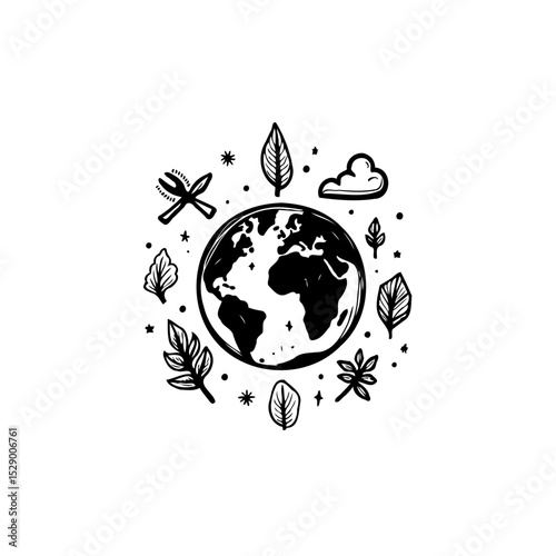 Sustainable planet: Earth surrounded by leaves symbolizes eco-friendly practices and nature