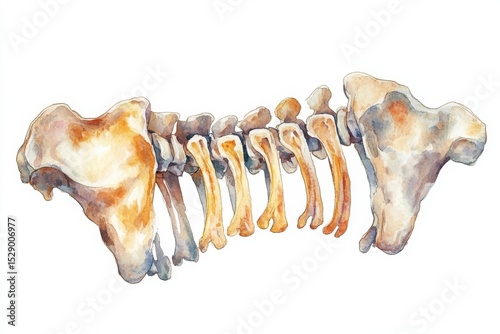 Watercolor illustration of an animal's ribcage and shoulder bones, displayed on a white background. photo