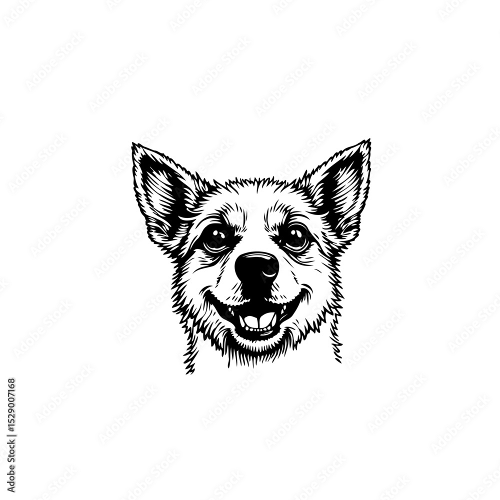 Naklejka premium Charming canine portrait a detailed black and white drawing of a smiling dog