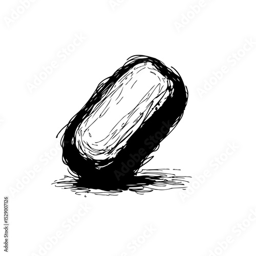 Hand-drawn vector illustration of a simple stone oval shape with shadows