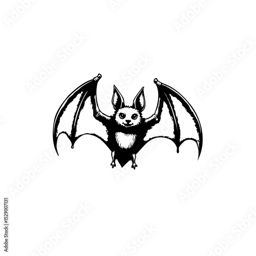 Cartoon Bat with Spread Wings, Perfect for Halloween or Spooky Designs and Crafts