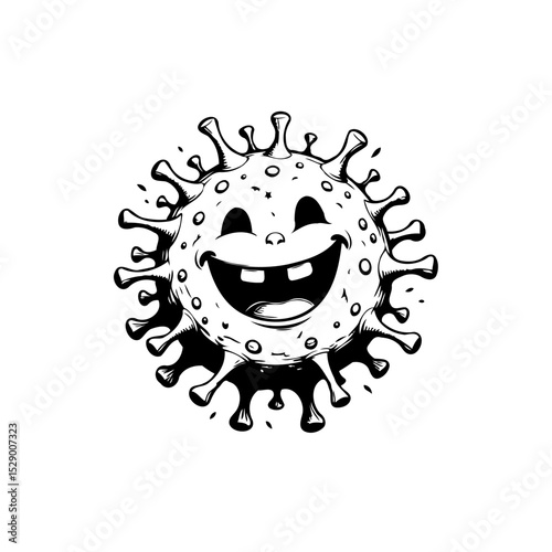 Cartoon coronavirus with a smile, representing resilience and a positive attitude