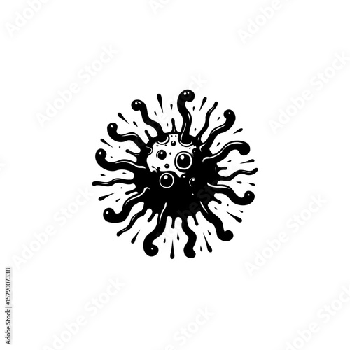 Stylized Black and White Illustration of a Virus or Microorganism in Vector Format