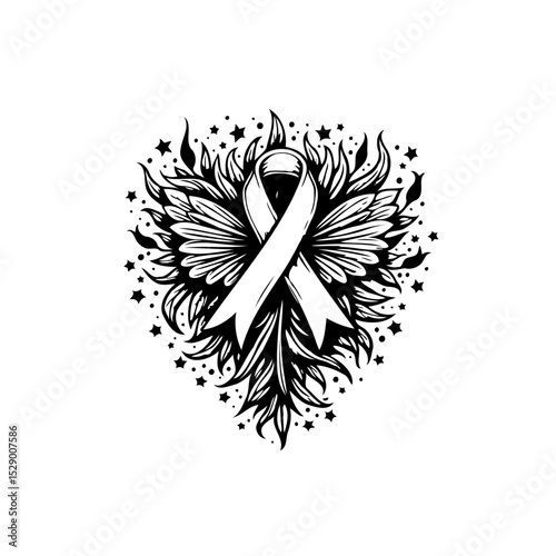 Breast Cancer Awareness Ribbon with Floral Design for Health Campaigns Illustration