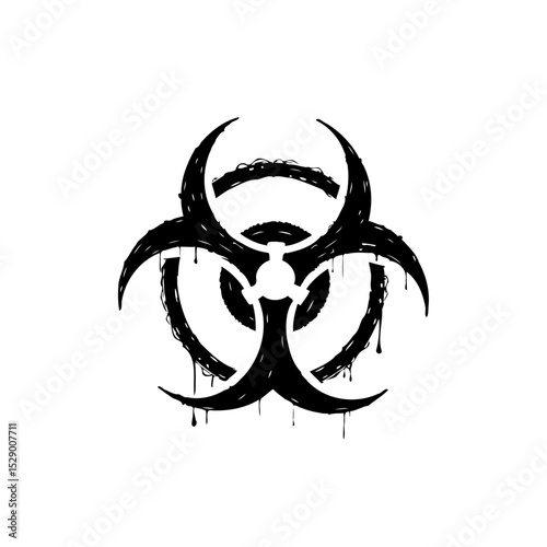 Vector illustration of biohazard symbol with dripping paint effect in black and white