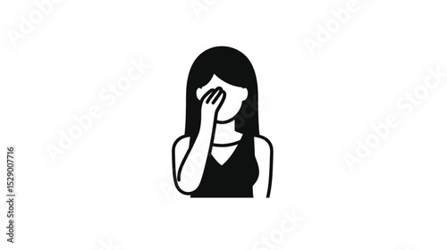 Vector silhouette Woman Covering Face: Minimalist Black and White Illustration