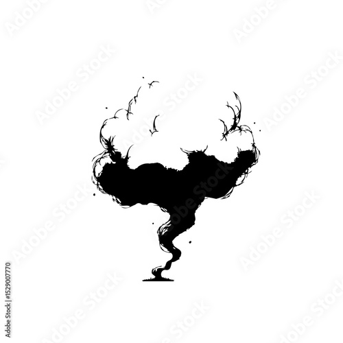 Abstract ink cloud formation in black and white minimal drawing style illustration