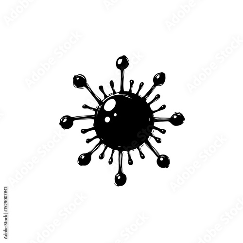 Monochromatic Illustration of a Virus or Bacteria Cell Structure on White Background
